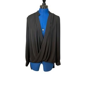 Forever 21 Black Blouse‎ Long Sleeve Surplice Neckline Career Top M